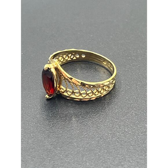 Designer 10K Yellow Gold Marquise Red Prong Garnet Ring Vintage Estate Sz 7.25 - Picture 5 of 12